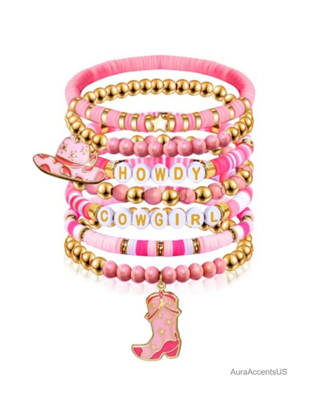 Boho Western Cowgirl Stretch Bracelets Stackable Beaded Charms Set